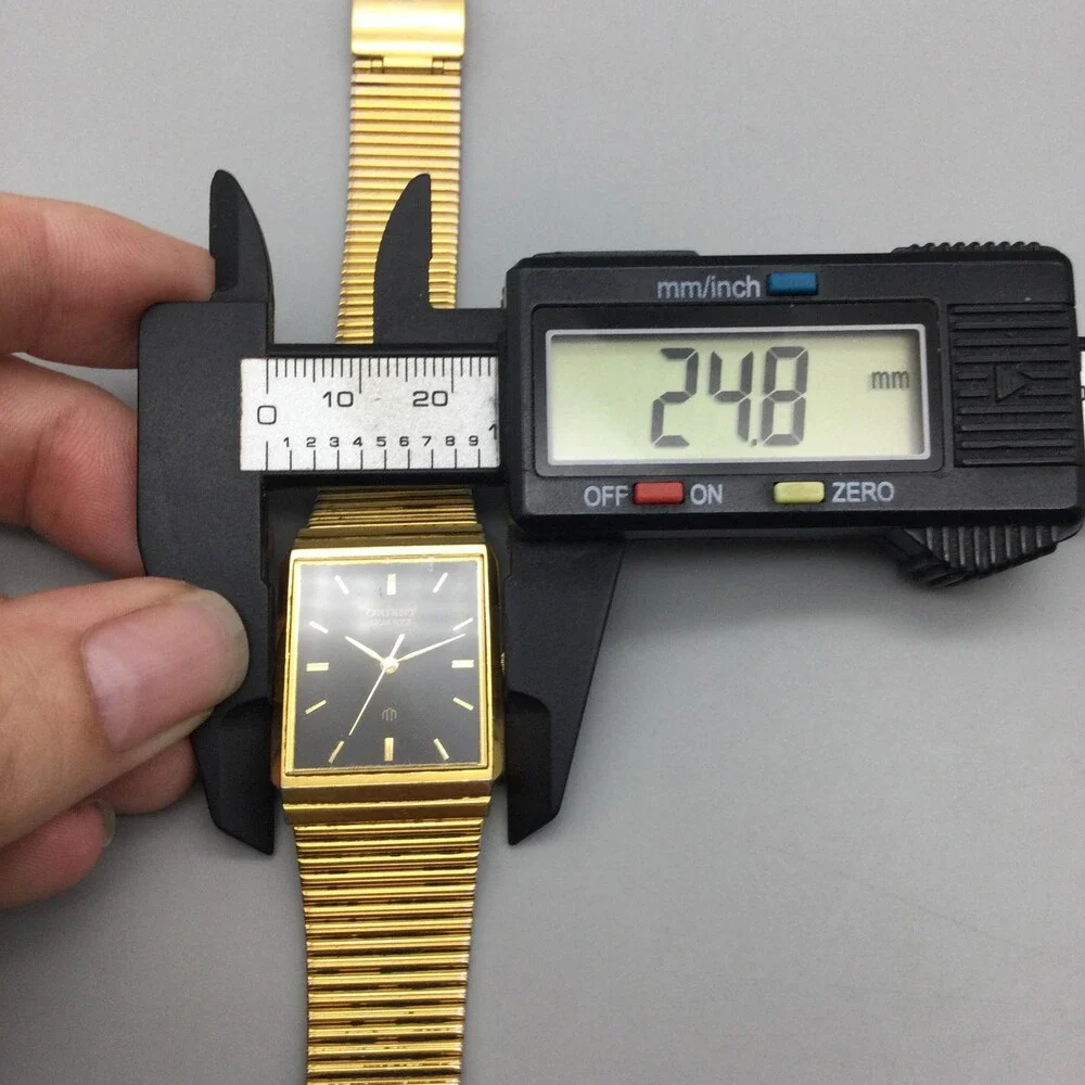 Vintage Orient Mens Watch 25mm Black Dial Gold Tone Japan Adj Band New Battery